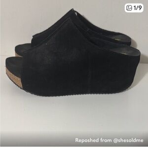 Volatile Black Suede Wedge Mule Slides